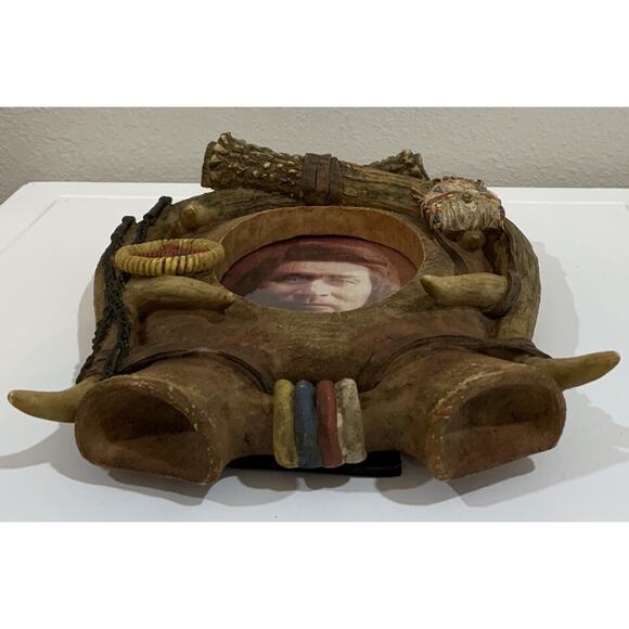 Vtg Resin Deer Antler Native American Indian Bone Photo Picture Frame 4” X 6” - Picture 15 of 16